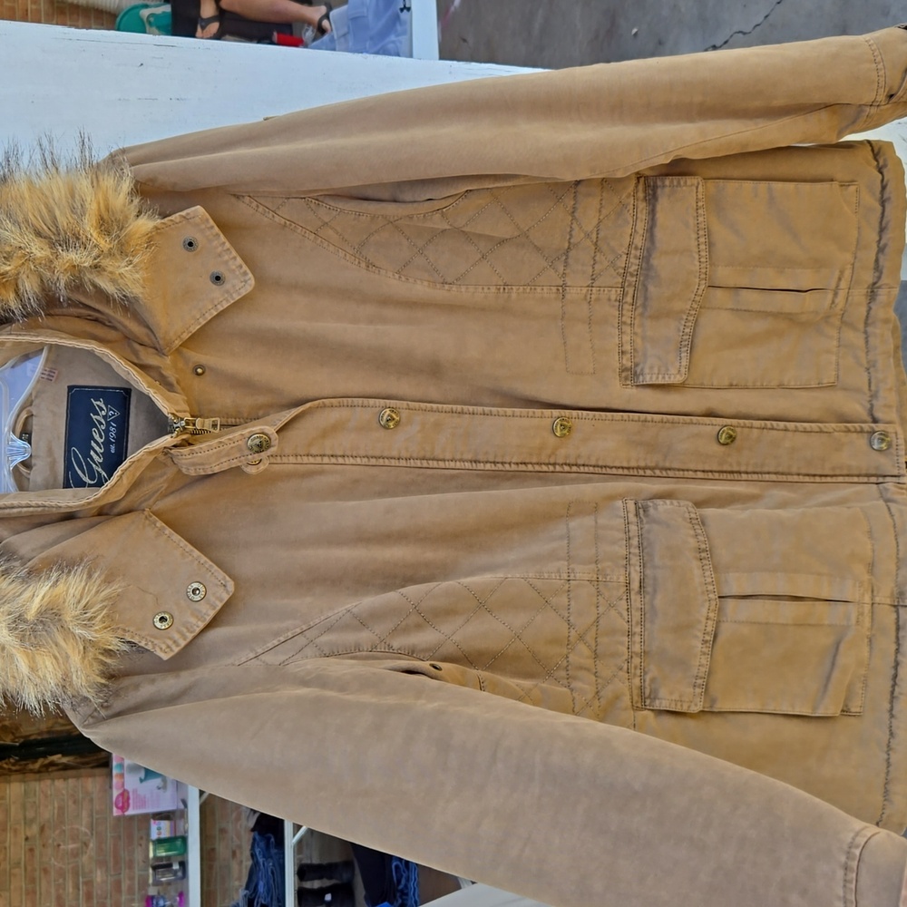 Guess Fall/Winter Coat with Fur Trim Hood